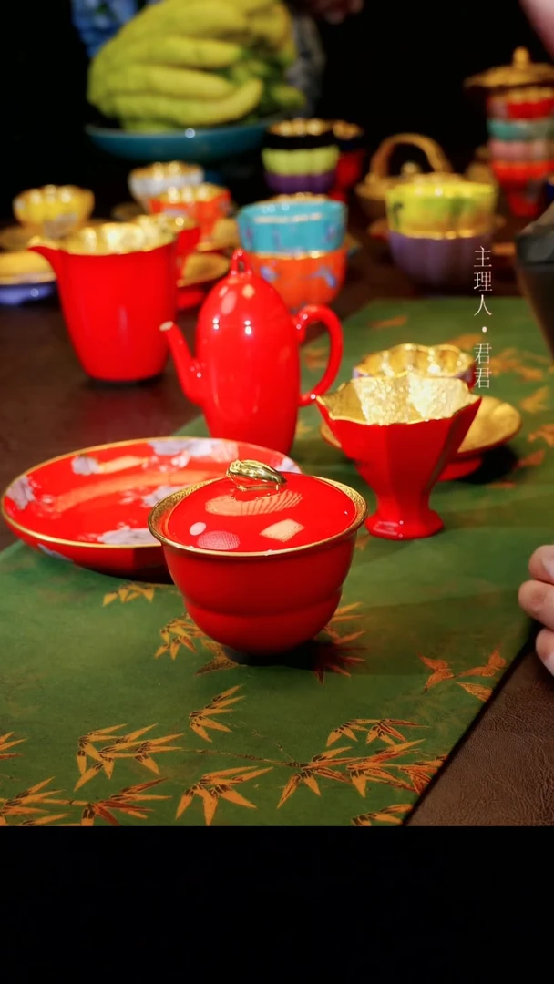 【宜景窑中国红鎏金系列】盖碗