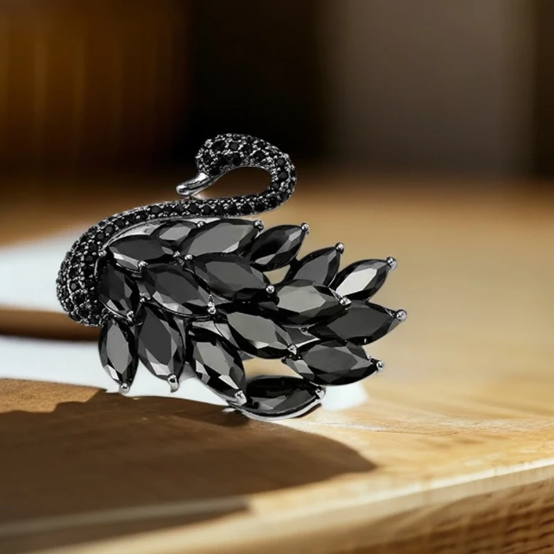 kasiya/卡思雅 铜合金仿水晶胸针 高版大气黑天鹅胸针搭外套大衣