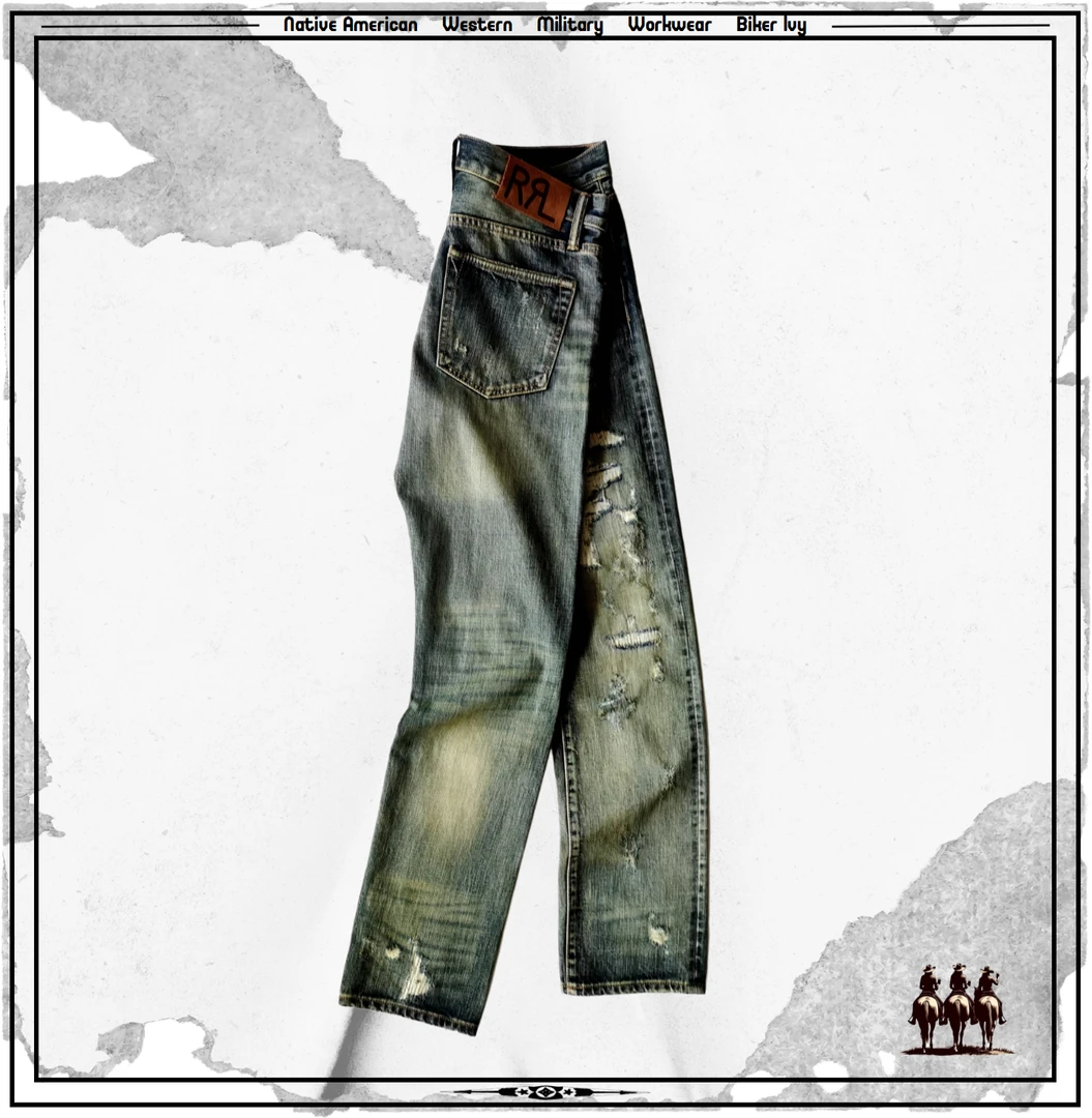 15 RL重破坏洗水日本冈山赤耳修身直筒SLIM FIT牛仔裤12盎司