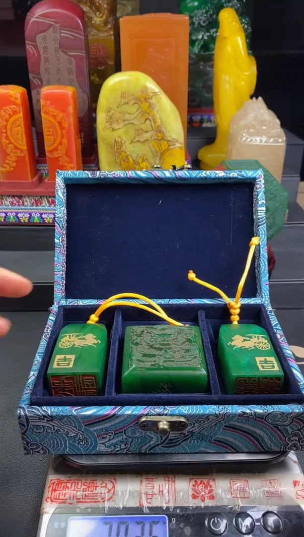 寿山石印石雅安绿龙马套章