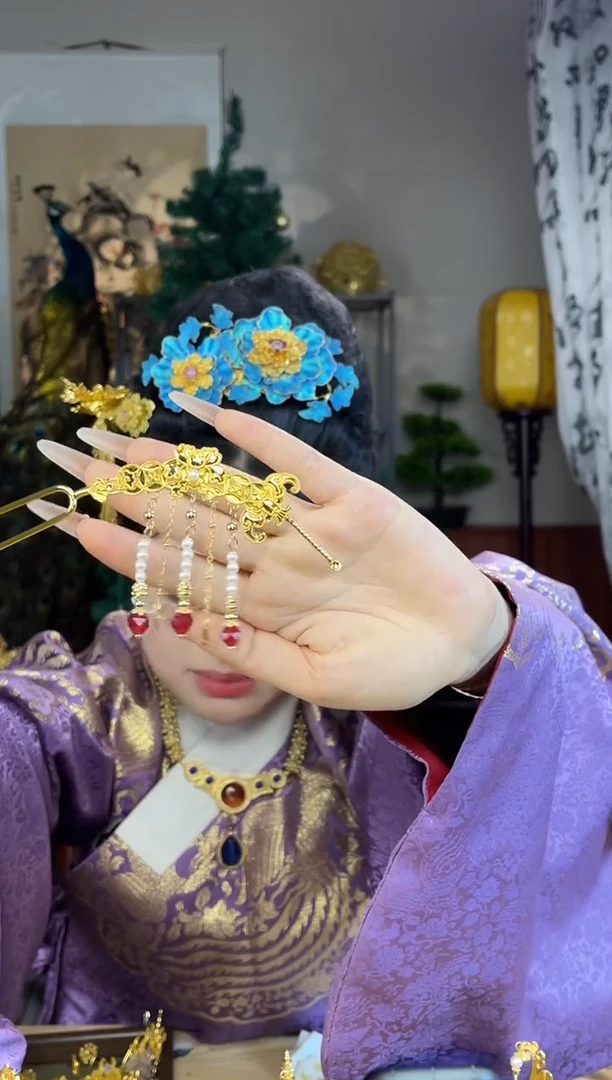 铜合金无六福禄挖耳勺簪一对