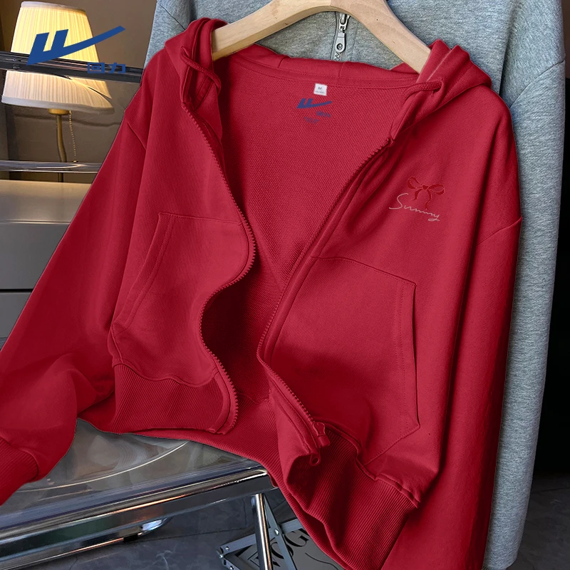 【回力】卫衣女秋季2025新款爆款显白短款开衫女生韩系宽松外套潮