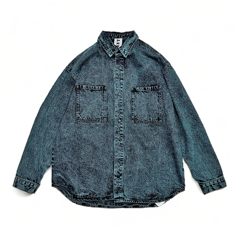春季日系复古两袋工装风水洗宽松翻领牛仔夹克男潮外套23118