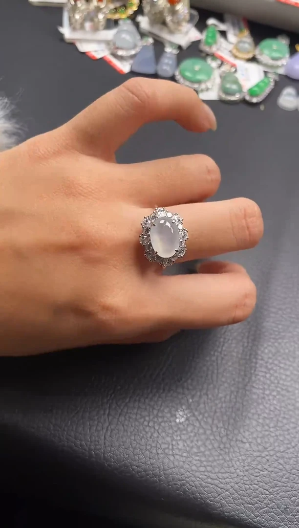 银S925镶嵌戒指翡翠天然A货翡翠61