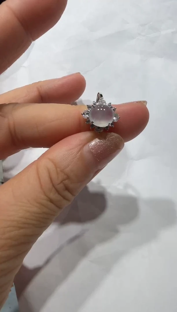 银S925镶嵌戒指翡翠925银镶缅甸A货翡翠戒指
