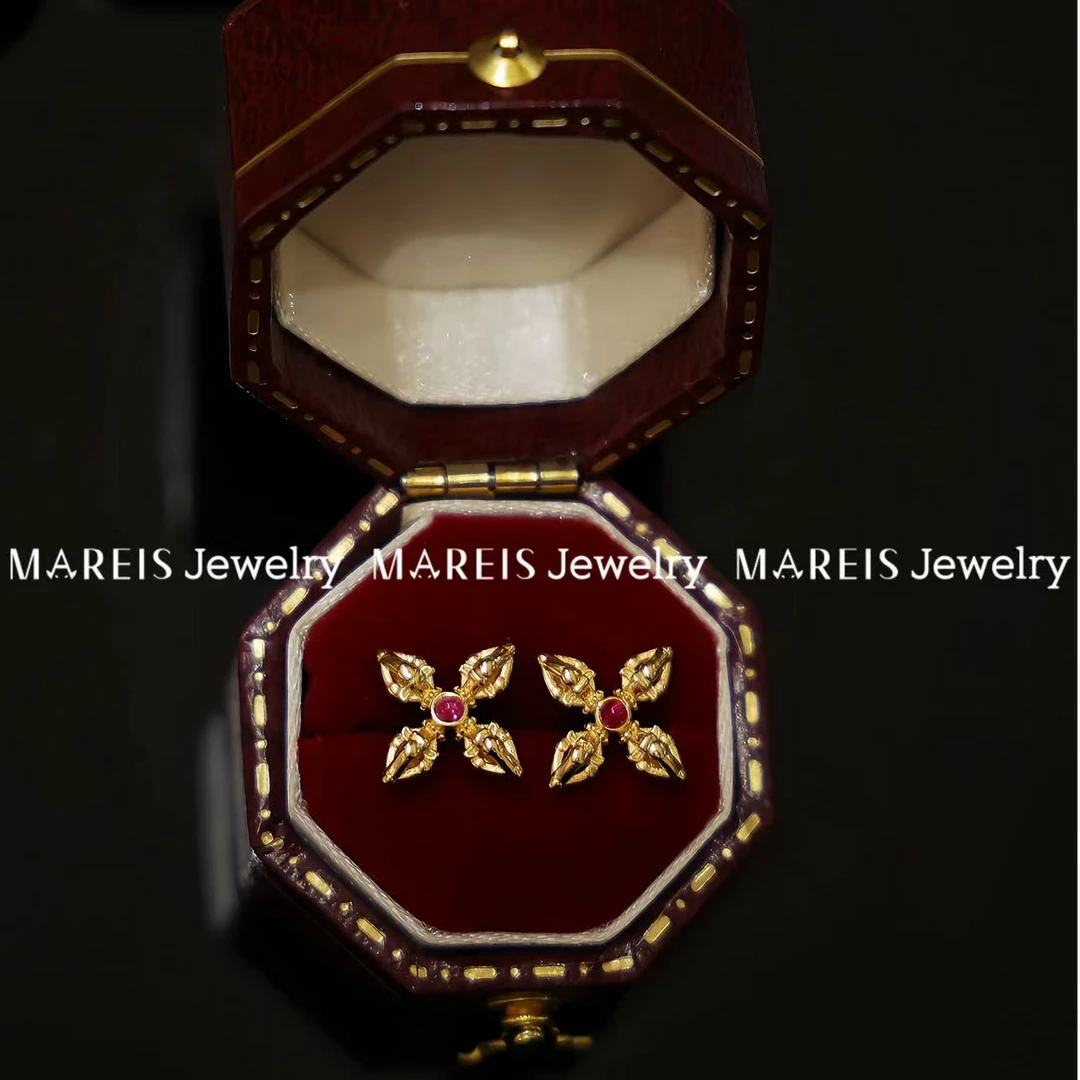 925银合成锆石耳饰 MAREIS S925银镀18k金 金刚杵耳钉