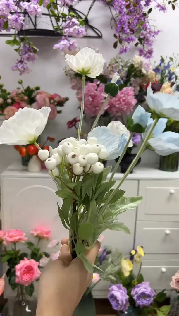 细****鬼1枝蓝色1枝白色虞美人1枝白果