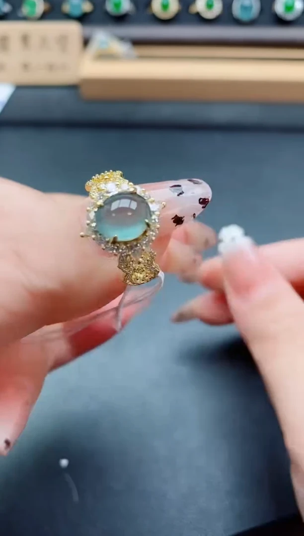 银S925镶嵌戒指翡翠1