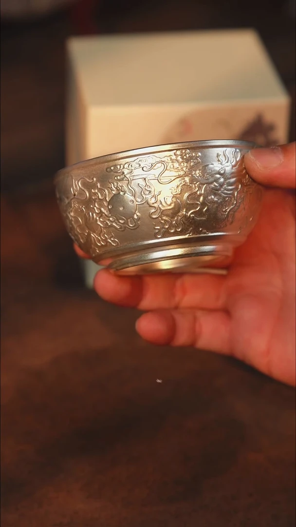 瓷鎏银双龙戏珠压手杯