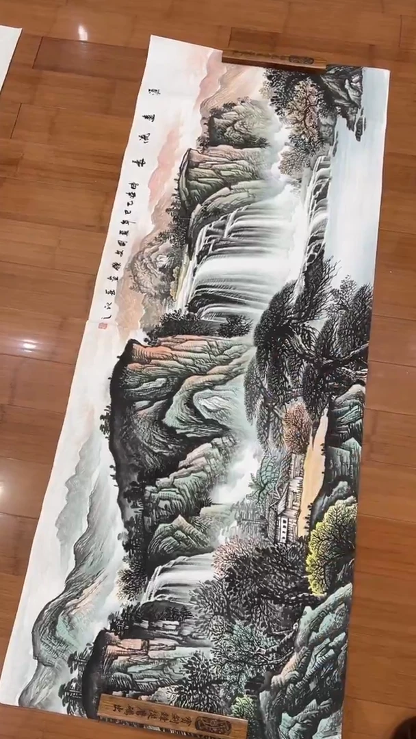 国画【福利，纯手工手绘】蒋文杰山水横幅180*68厘米