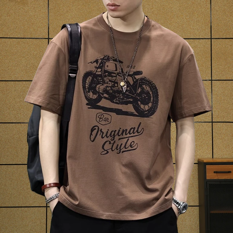美式复古短袖t恤男夏季新款潮牌机车印花设计感男士休闲上衣体恤T