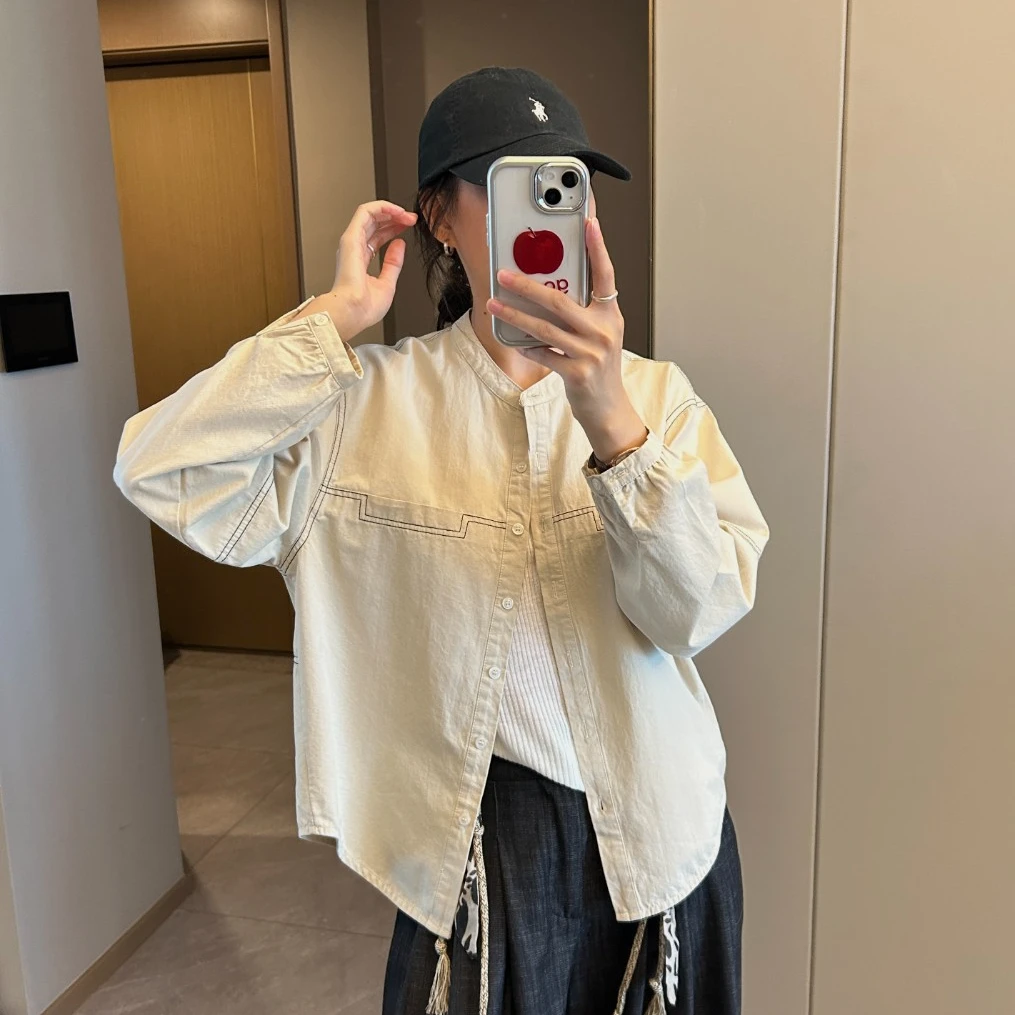 「100%纯棉 明线装饰」设计感小众衬衫 秋季韩版休闲百搭宽松版S107