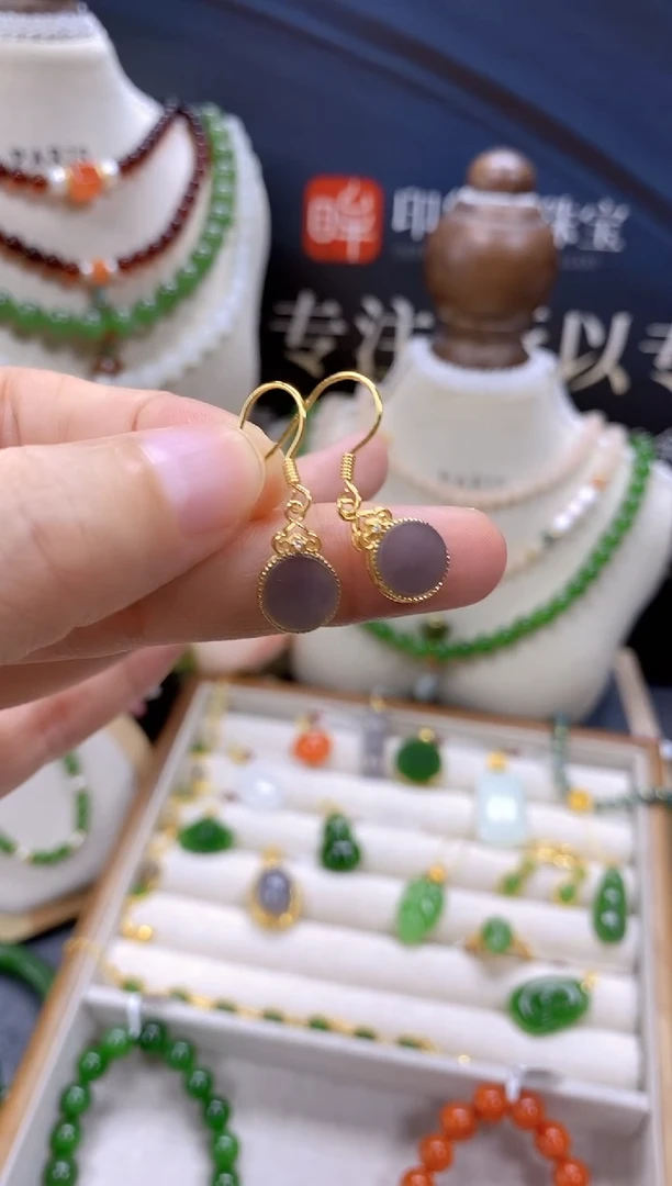 和田玉银S925镶嵌耳饰cg