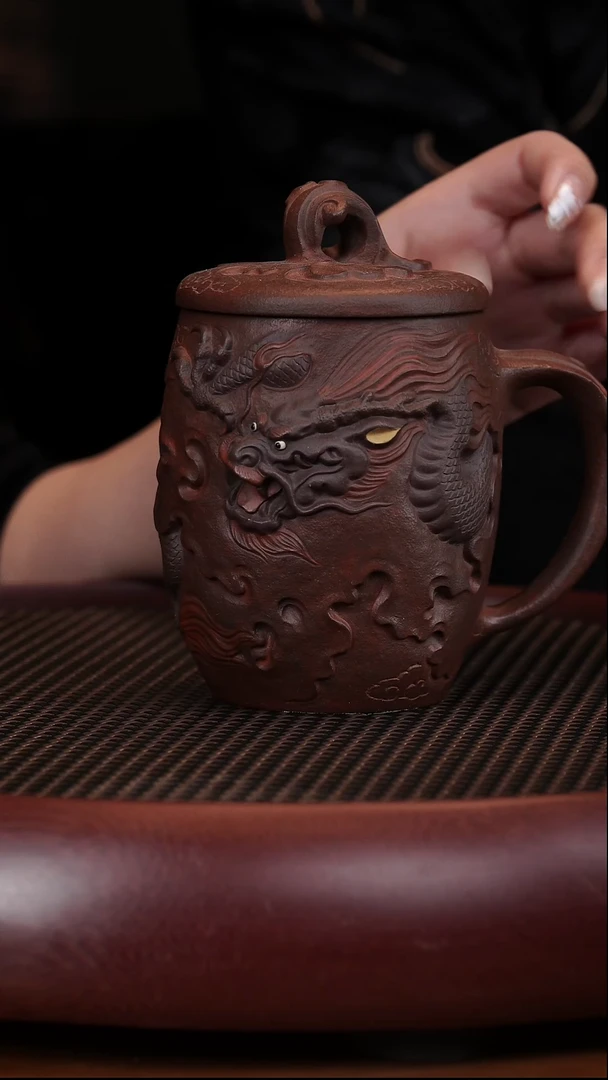 【闪购商品】紫砂茶壶1-85高水波祥龙献瑞盖杯大红袍