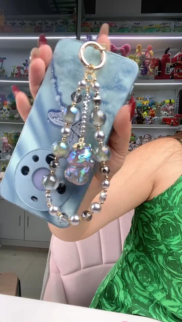 玻璃2004雾霾蓝小财猫手机链材料包1套