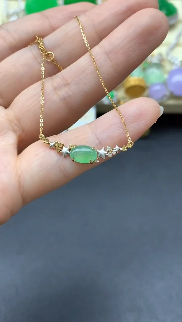 颈饰18K金镶嵌翡翠408-中国好珍宝