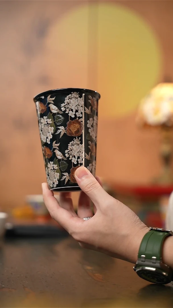 陶瓷墨染金昙【可乐杯】 黑
