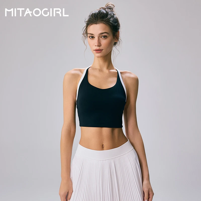 MITAOGIRL肯豆撞色美背挂脖细肩带运动健身文胸上衣训练瑜伽背心