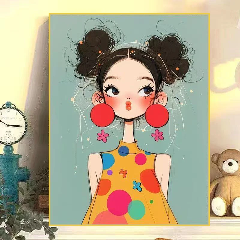 俏皮多巴胺风格可爱耳环女孩系卡通装饰画卧室床头壁挂画3045