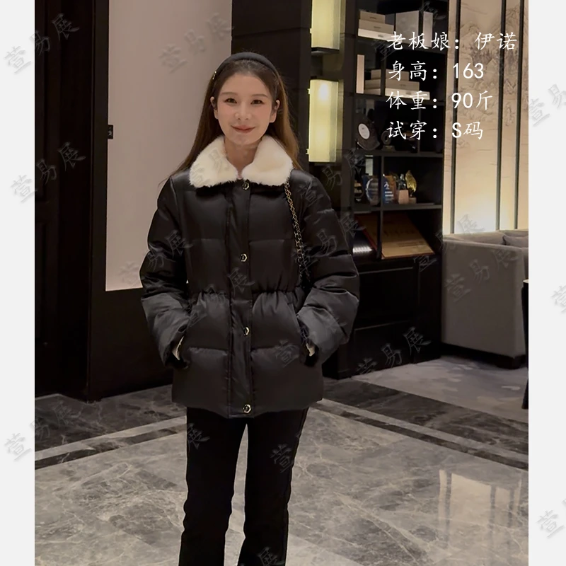 萱易展-“黑珍珠”95白鹅绒真丝可拆水貂皮草领鹅绒服-WT6010301