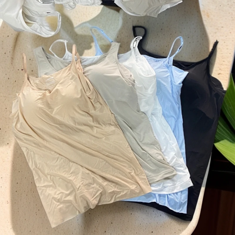 莫代尔棉混纺罩杯一体舒适凉感透气吊带背心内外穿百搭打底美背