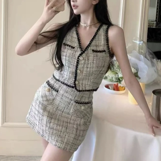 【苏兰文】温柔气质小香风套装女高级感无袖上衣显瘦半裙两件套9907