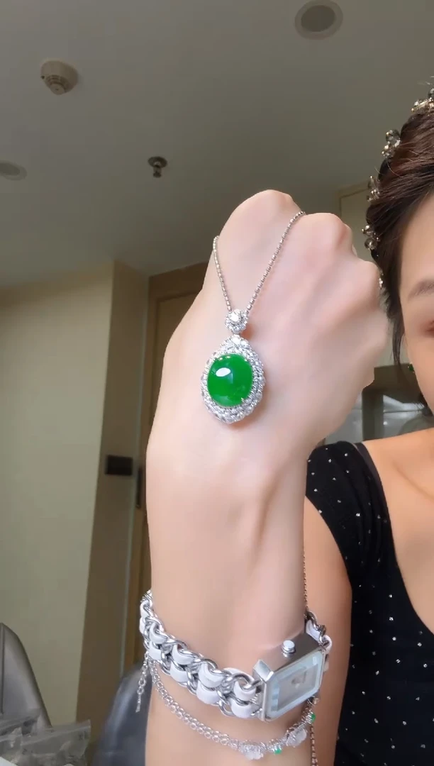 吊坠(不含链)银S925镶嵌翡翠天然翡翠吊坠