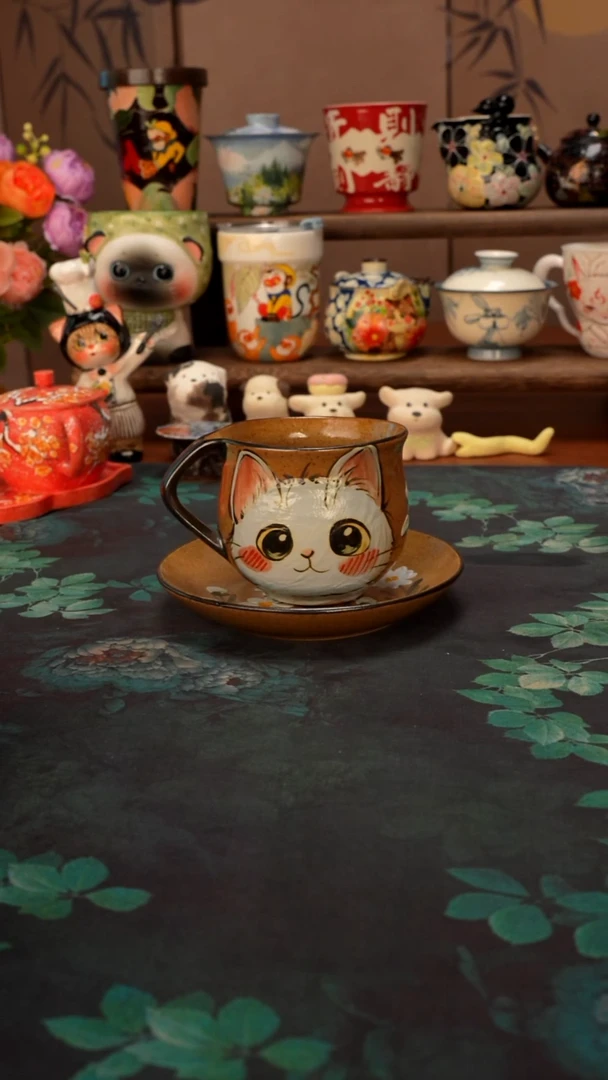 堆釉系列 猫猫咖啡杯套组
