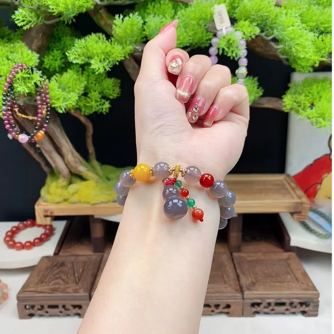 【春姐珠宝】天然烟紫玛瑙手串10mm搭配 烟紫葫芦 2230