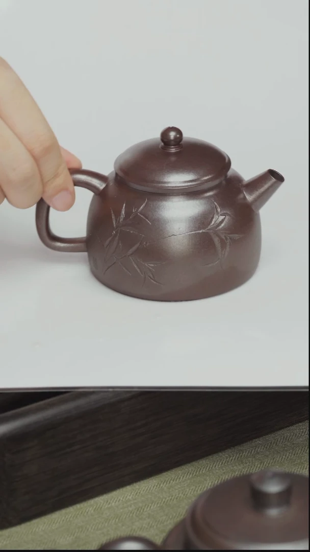 茶壶紫砂老紫泥柴烧-筑寂-150cc-半手