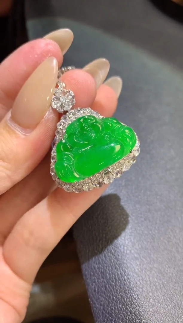 吊坠(不含链)18K金镶嵌翡翠暖***8139-扣子（不含链和扣