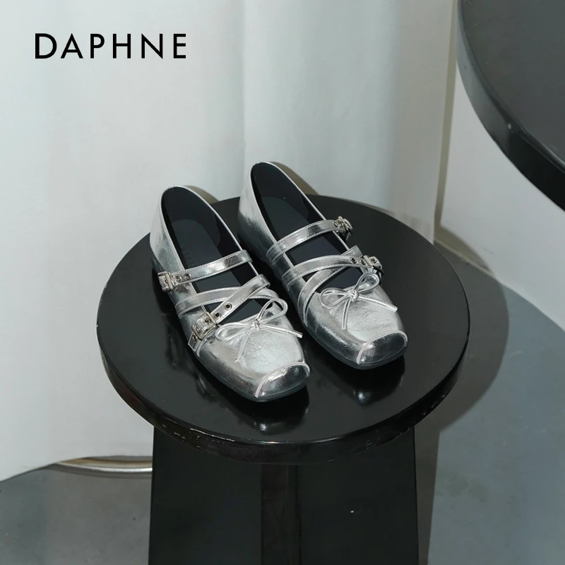 达芙妮法式银色的玛丽珍鞋女鞋子2025新款绝美夏季小皮鞋气质单鞋