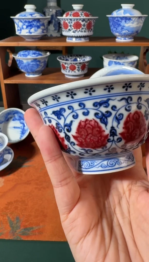 【闪购商品】杯永明尚玩缠枝青花狮心压手