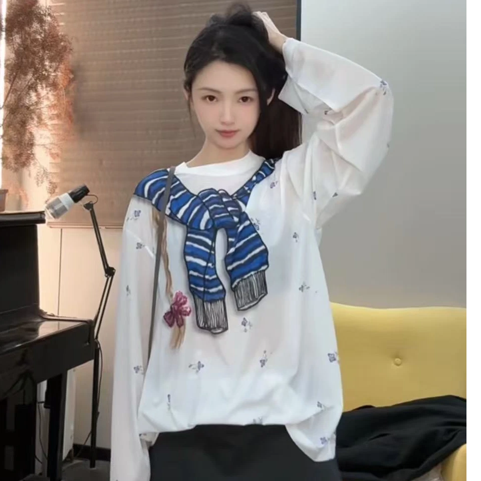 【FD手绘绑结碎花T恤】2025夏新品长袖T恤