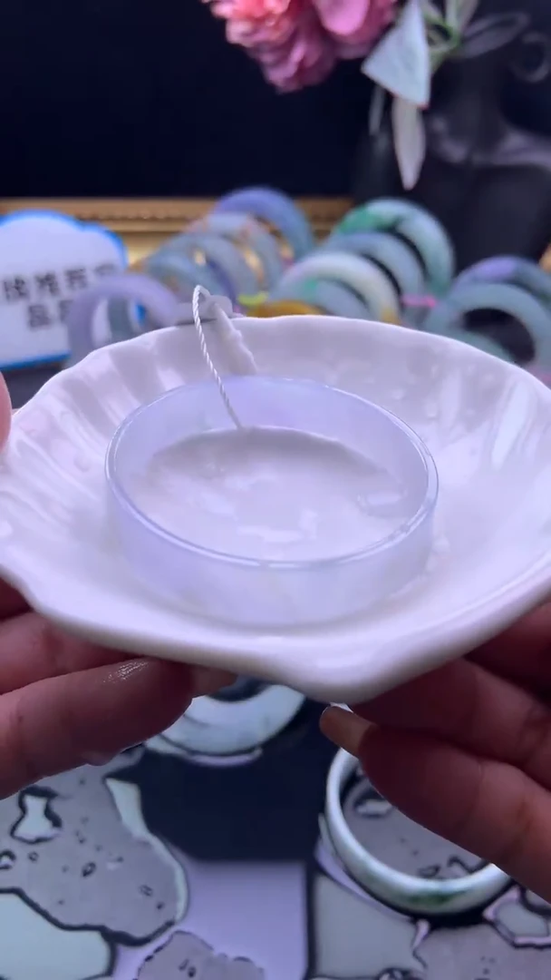 未镶嵌手镯定制翡翠47-48冰淡紫底「定制不退不换」