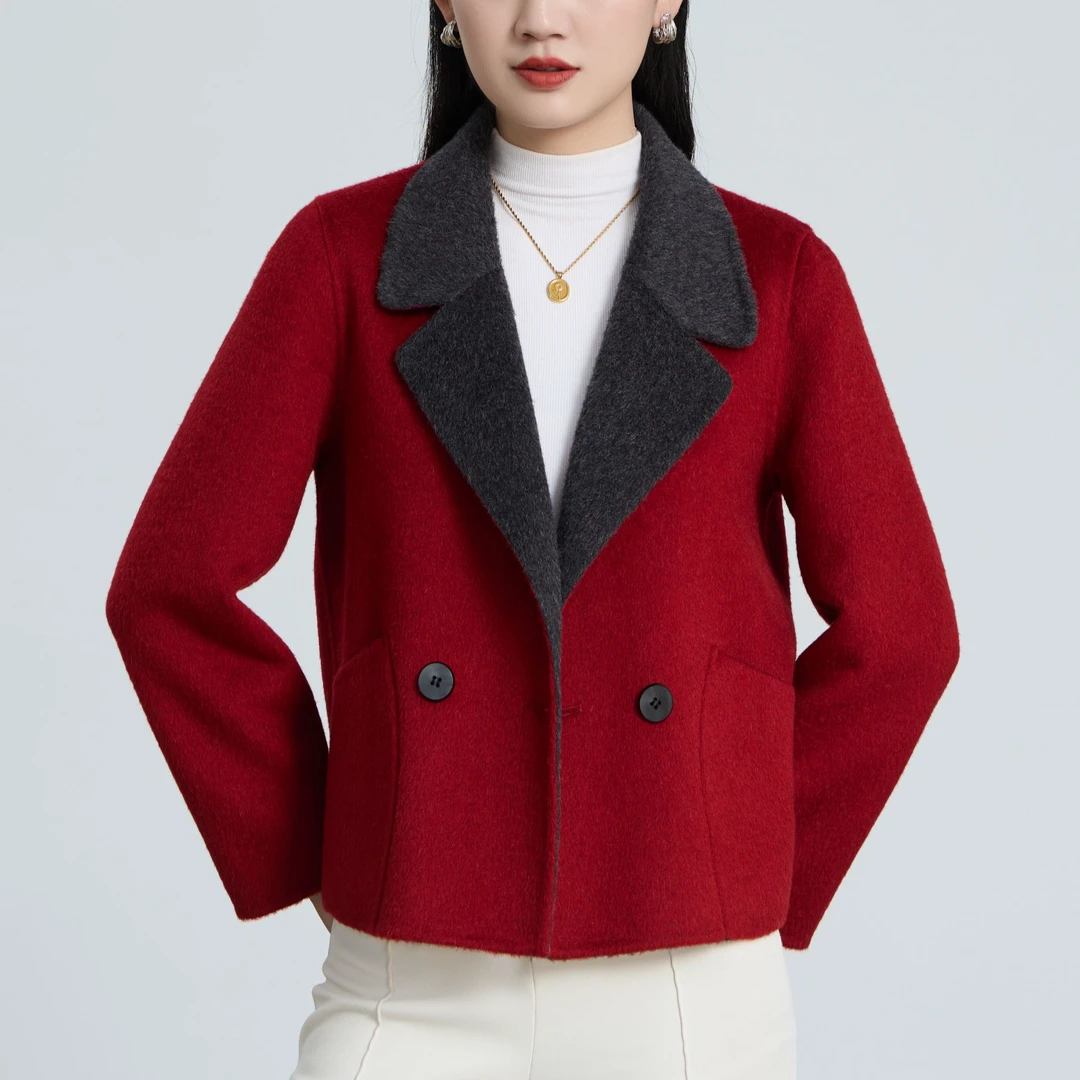 【100纯羊毛】潮流AB面双面呢大衣女时尚秋冬款外套Y096妈妈