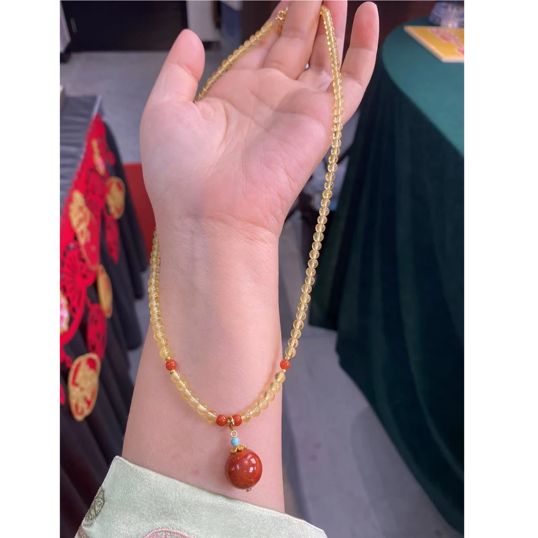 约13mm+南红玛瑙圆珠银配件项链