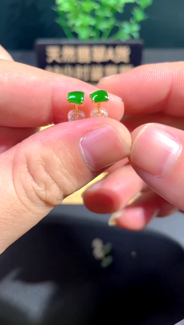 颈饰18K金镶嵌翡翠耳钉