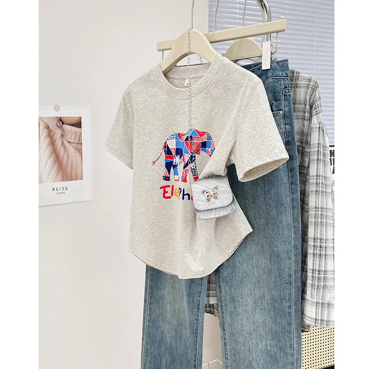 2025新款潮流百搭上衣服复古印花短袖夏季小个子宽松显瘦ins女装