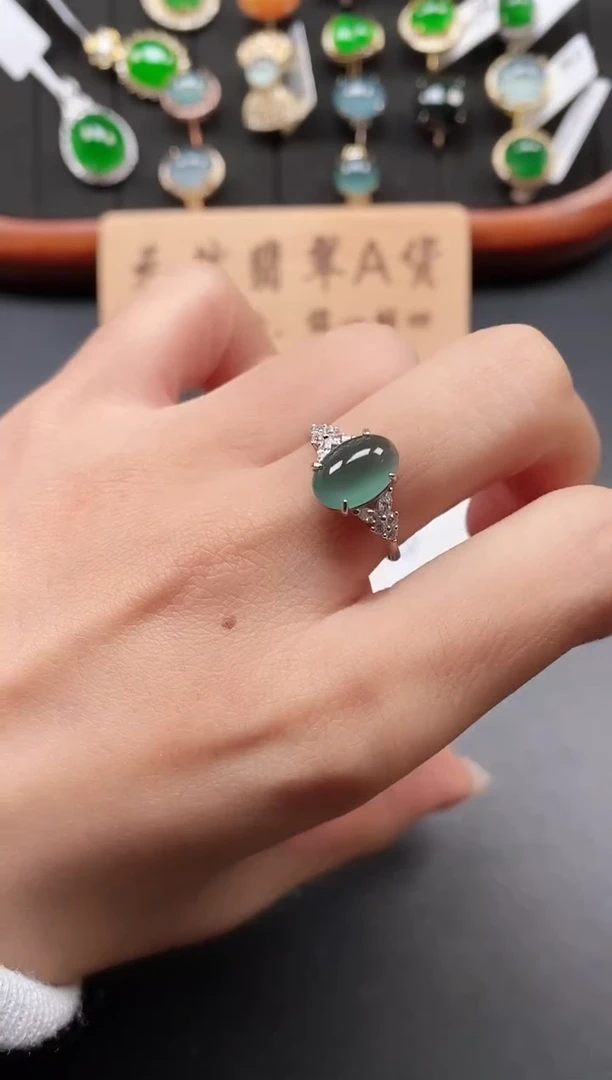 银S925镶嵌戒指翡翠1