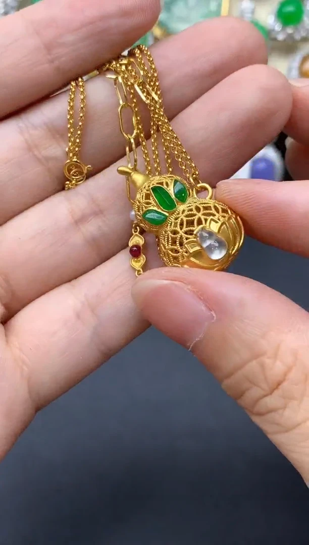 翡翠18K金镶嵌颈饰638-中国好珍宝