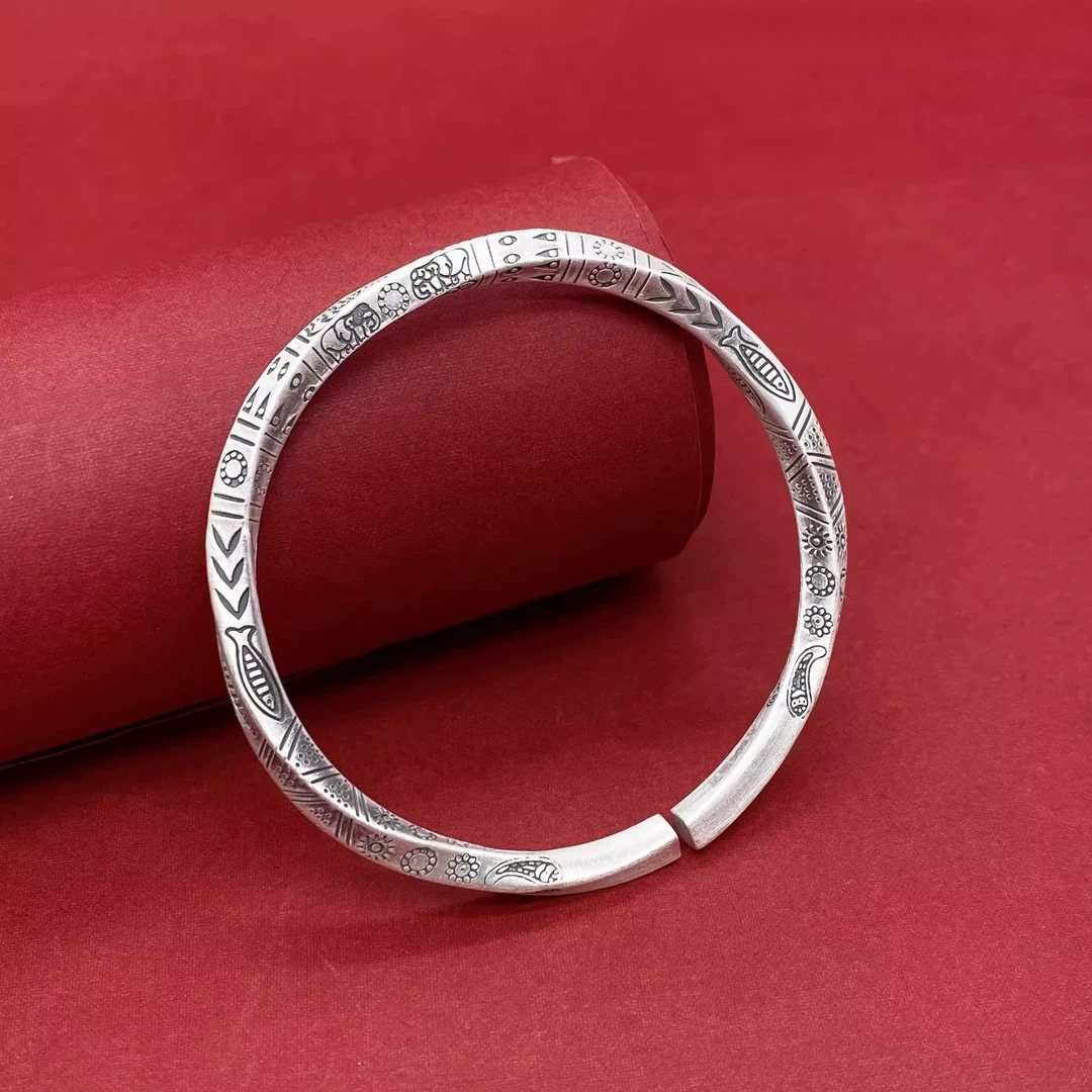 足银手镯 足银999.9 19 图腾吉祥莫比乌斯开口镯 时尚复古纯手工