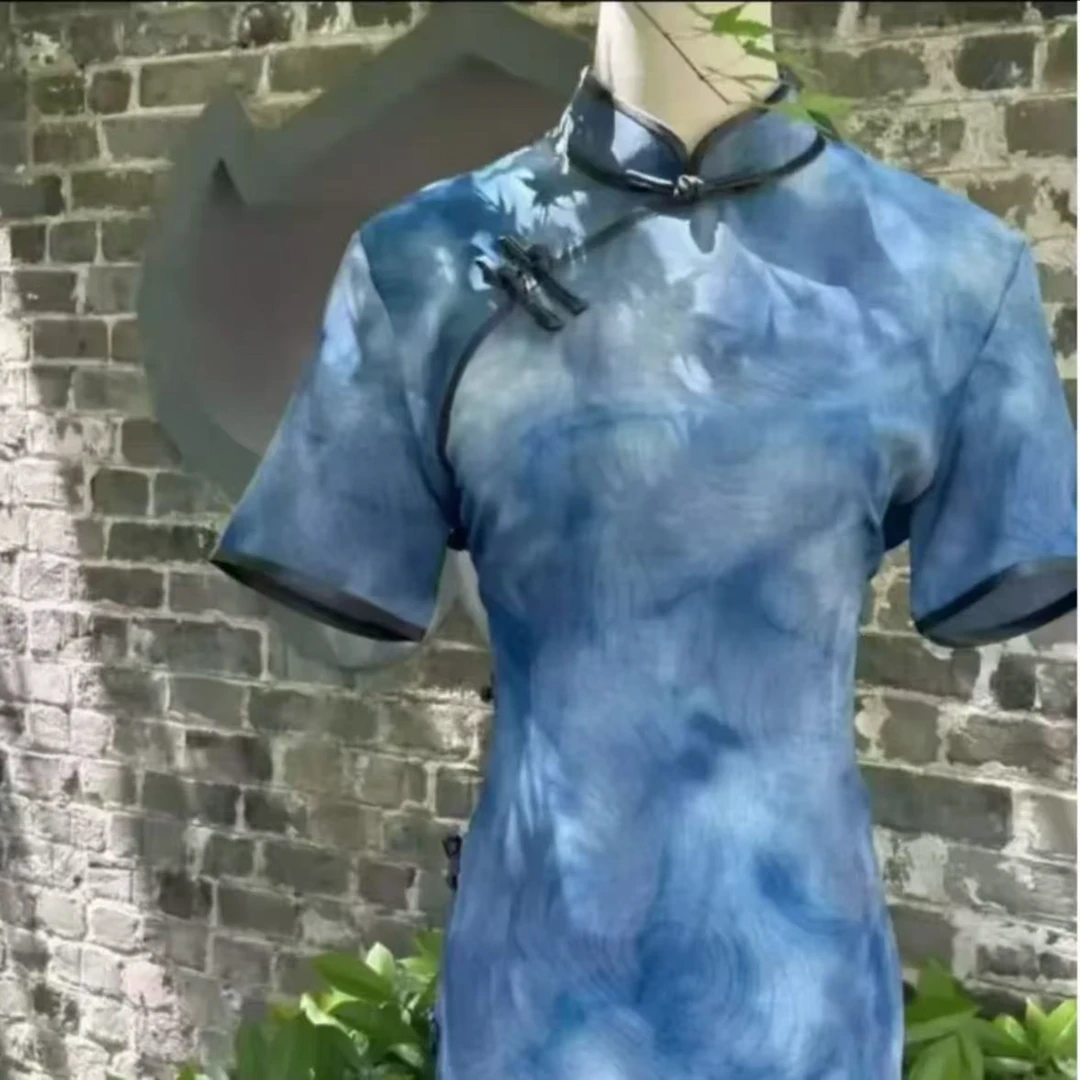 【年轮】2025新款复古修身气质优雅长款旗袍梦蝶晴空