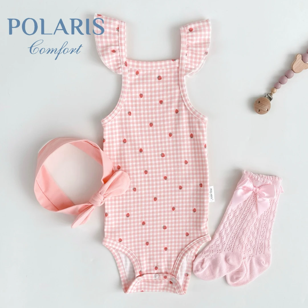 POLARIS|莓果方格|夏装女宝宝飞袖包屁衣薄款婴幼儿衣服婴儿