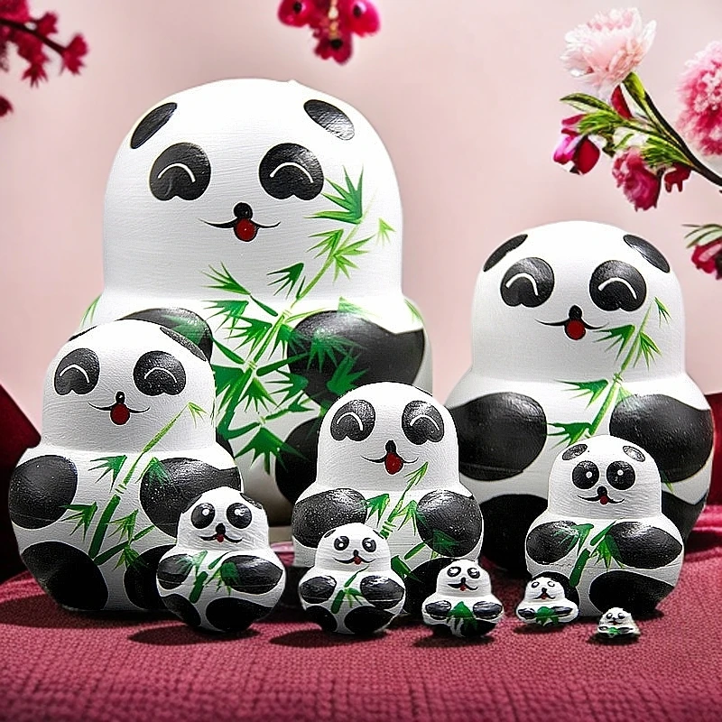 俄罗斯套娃熊猫套娃精美工艺品精致优质椴木套娃玩具礼物