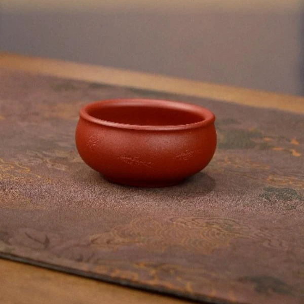 【老班长茶器】紫砂 清水泥 刻鱼鼓杯