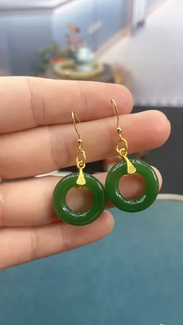 未镶嵌东陵石耳饰20mm绿色东陵玉圈圈