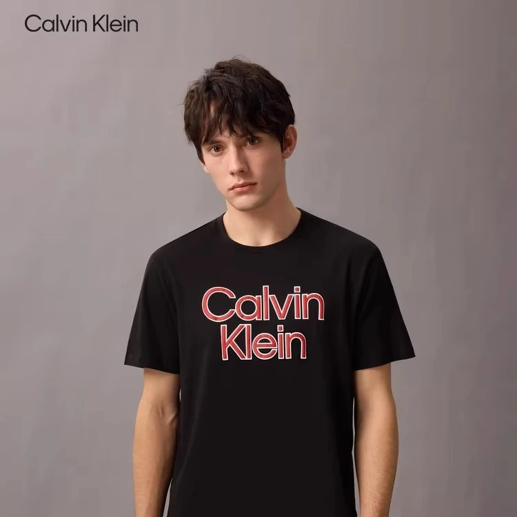 CK Jeans25新款男士休闲通勤字母印花针织短袖