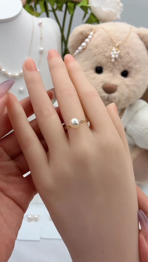 18K金镶嵌海水珍珠戒指6.5-7特选天女戒指