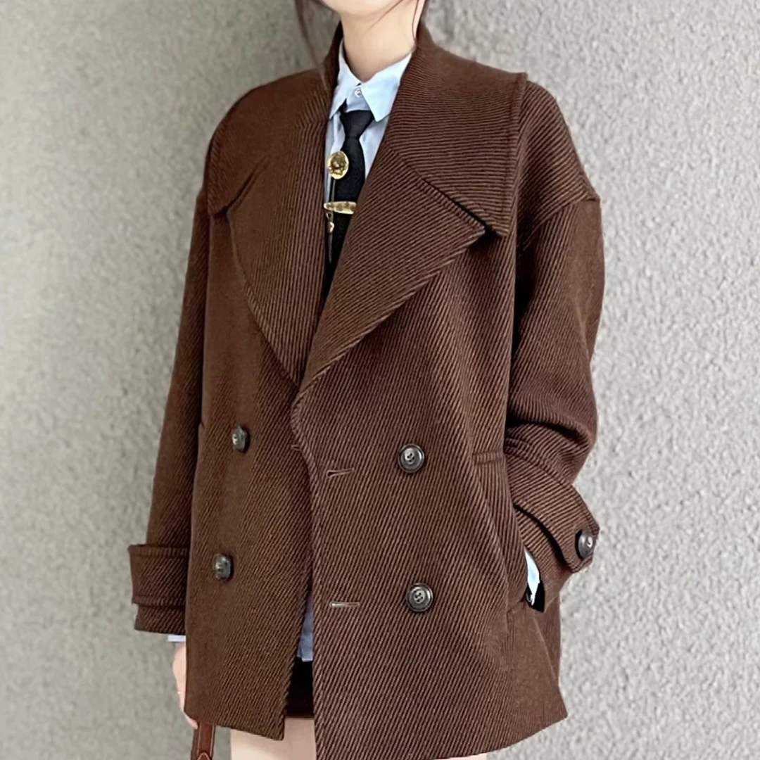 GIRDEAR/哥弟「摩洛哥」时尚百搭气质长袖宽松短款呢子外套140035